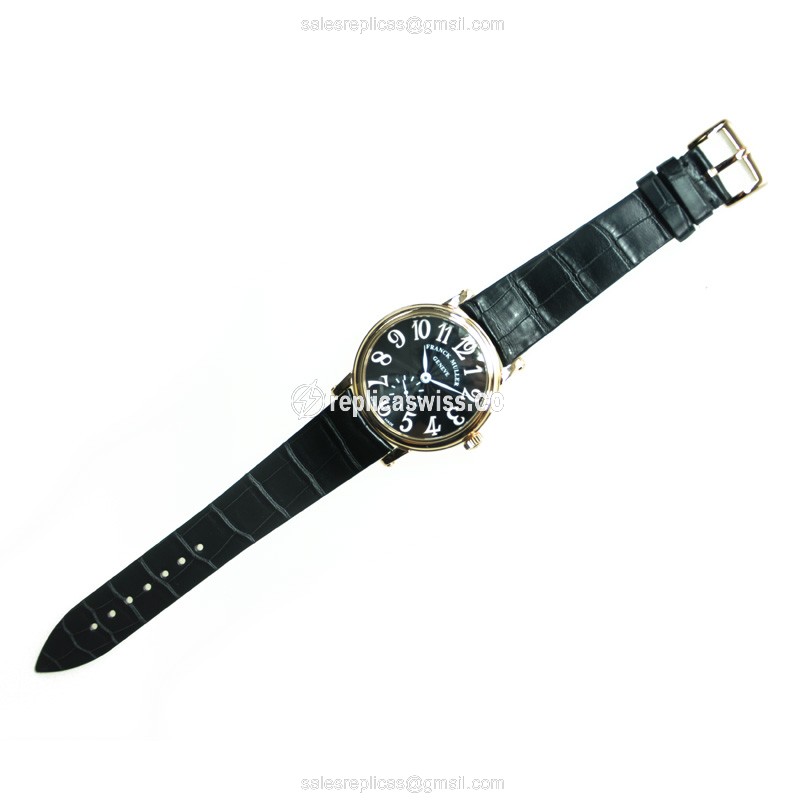 Franck Muller 7391 B S6 Vintage - Manual Wind - 18kt Rose Gold - Black Dial - Alligator Strap - Buckle Clasp - View 2