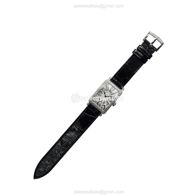 Franck Muller 902 QZ REL D OG Replica - Quartz - 18kt White Gold - Diamond - Silver Dial - Alligator Black Strap - View 2