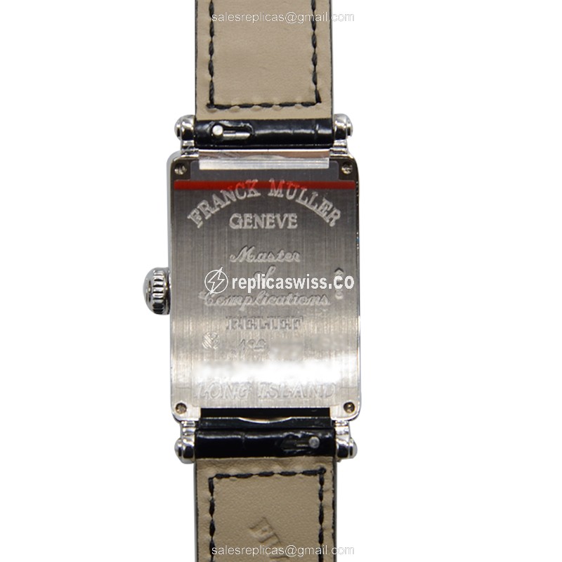 Franck Muller 902 QZ REL D OG Replica - Quartz - 18kt White Gold - Diamond - Silver Dial - Alligator Black Strap - View 3