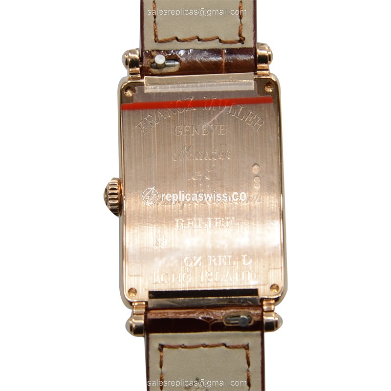Franck Muller 902 QZ D REL LONG ISLAND Quartz 18kt Rose Gold Diamonds - Silver Dial Buckle Brown Alligator Strap - View 3