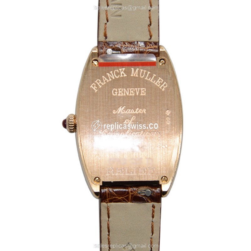 Franck Muller 1752 QZ D REL 5N CINTREE CURVEX - Quartz, Rose Gold, Diamonds, Silver Dial, Buckle Clasp, Brown Alligator Strap - View 3