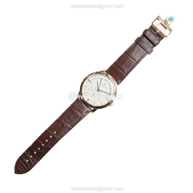 Vacheron Constantin Patrimony Traditionnelle 86020/000R-9239 - Automatic 18kt Rose Gold - White Dial - Brown Alligator Strap - View 2