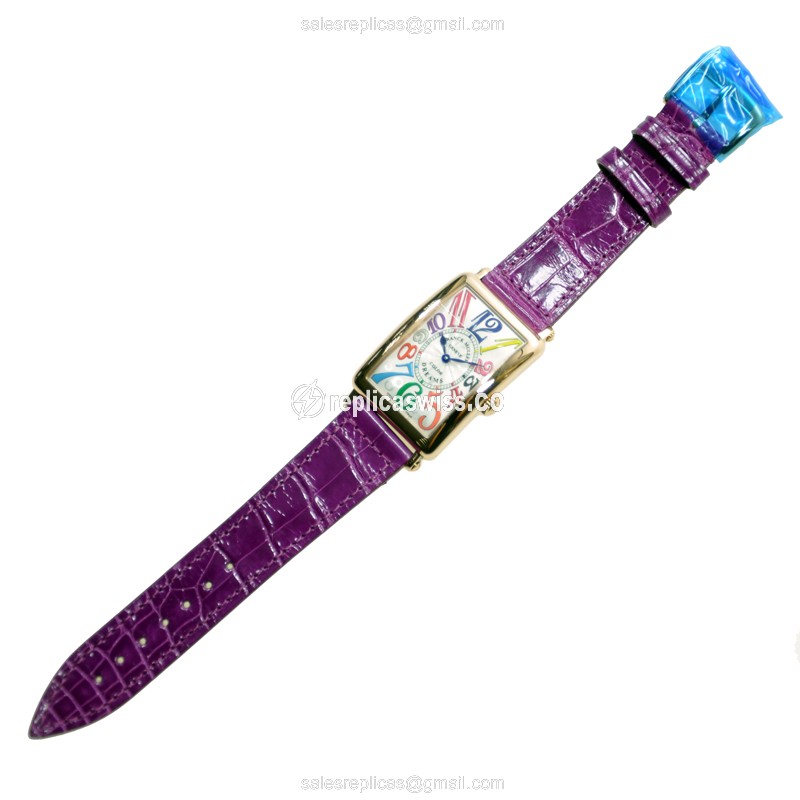 Franck Muller 952 QZ COLDRM - Quartz - 18kt Rose Gold - Silver Dial - Alligator Purple - Buckle Clasp - View 2