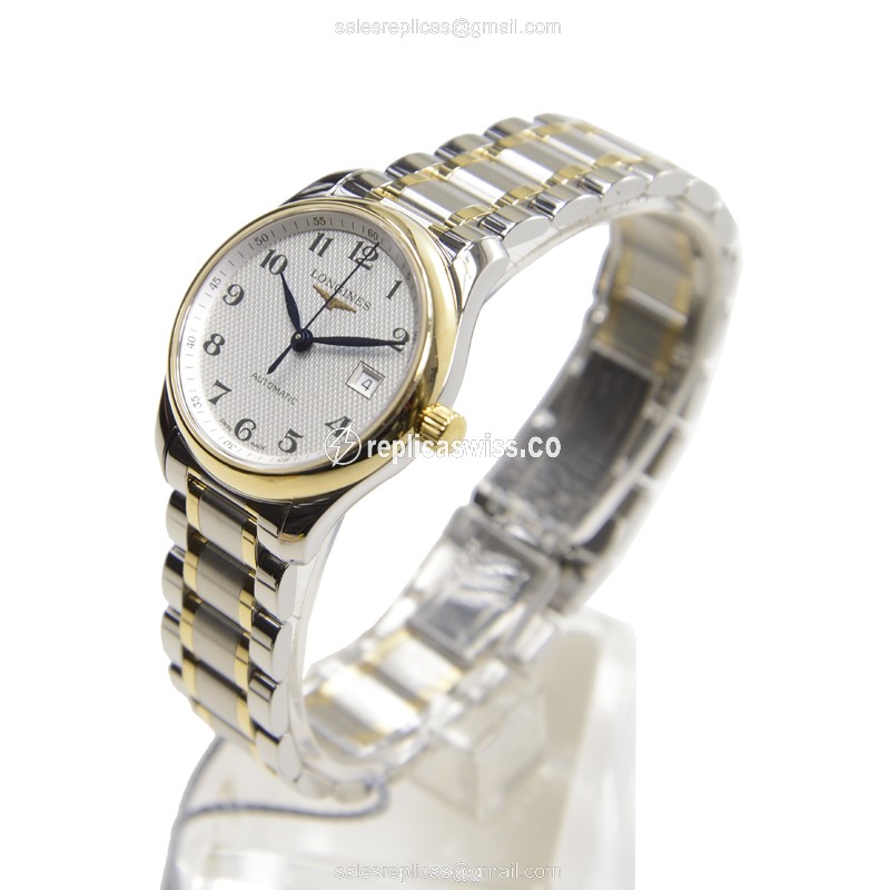 Longines L2.257.5.78.7 Replica - Automatic - 18kt Gold/Steel - White Dial, Silver Clasp - View 3