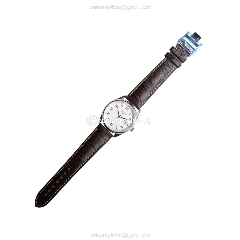Longines L2.648.4.78.5 Replica - Automatic - Steel - White Dial, Alligator Brown Strap - View 2