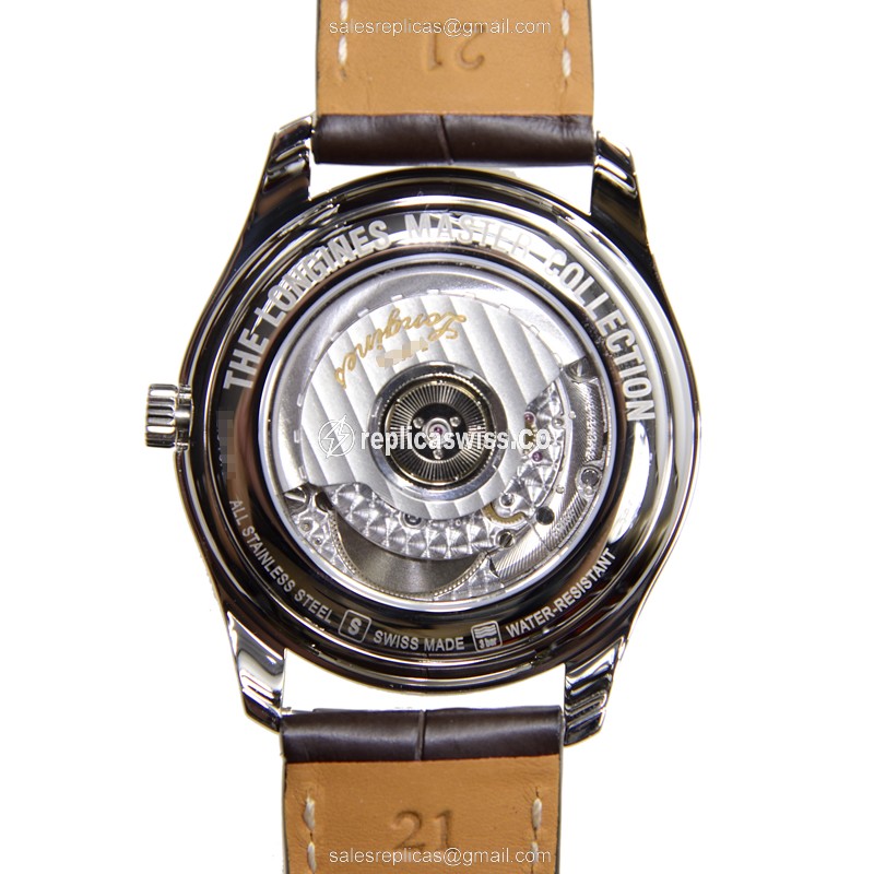 Longines L2.648.4.78.5 Replica - Automatic - Steel - White Dial, Alligator Brown Strap - View 3