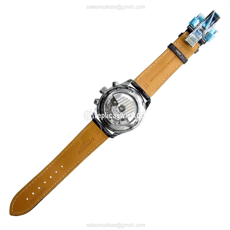 Longines L2.693.4.78.3 Replica - Automatic - Silver Dial - Alligator Brown Strap - View 3