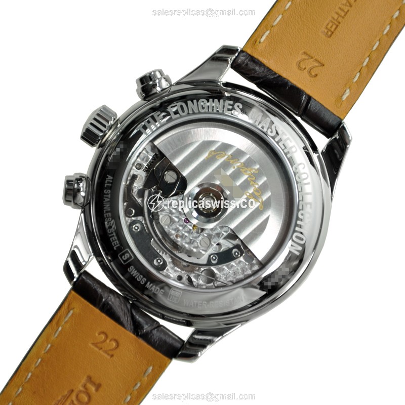 Longines L2.693.4.78.3 Replica - Automatic - Silver Dial - Alligator Brown Strap - View 4
