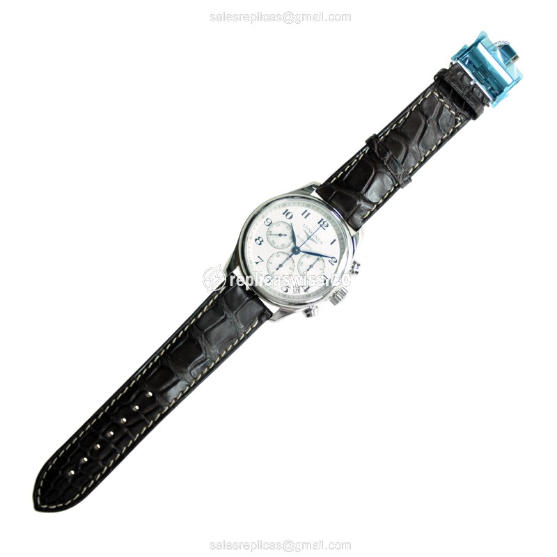 Longines L2.693.4.78.3 Replica - Automatic - Silver Dial - Alligator Brown Strap - View 2