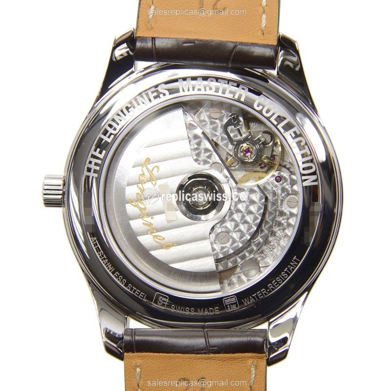 Longines Master Automatic Stainless Steel - Silver Dial, Brown Alligator Strap - View 3