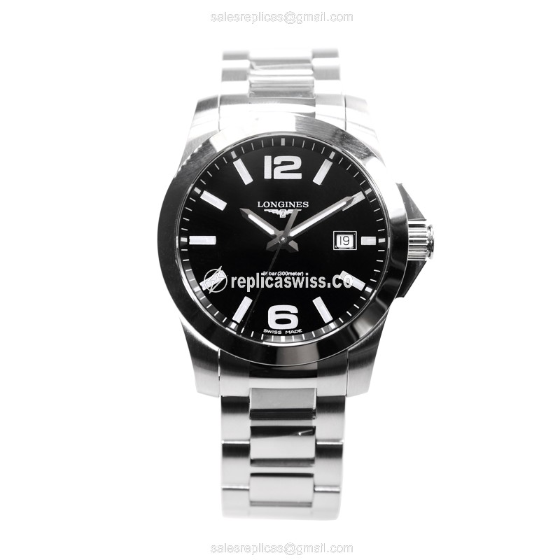 Longines CONQUEST Quartz - Black Dial, Steel Case, Silver Clasp - View 2