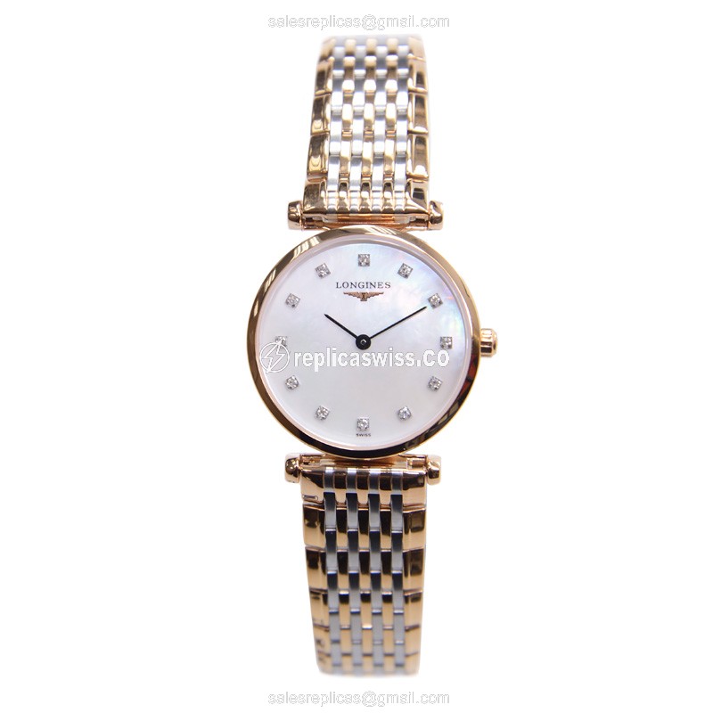 Longines L4.209.1.87.7 Replica - Quartz - Gold PVD Case - White Dial - Gold 18kt Strap - View 2