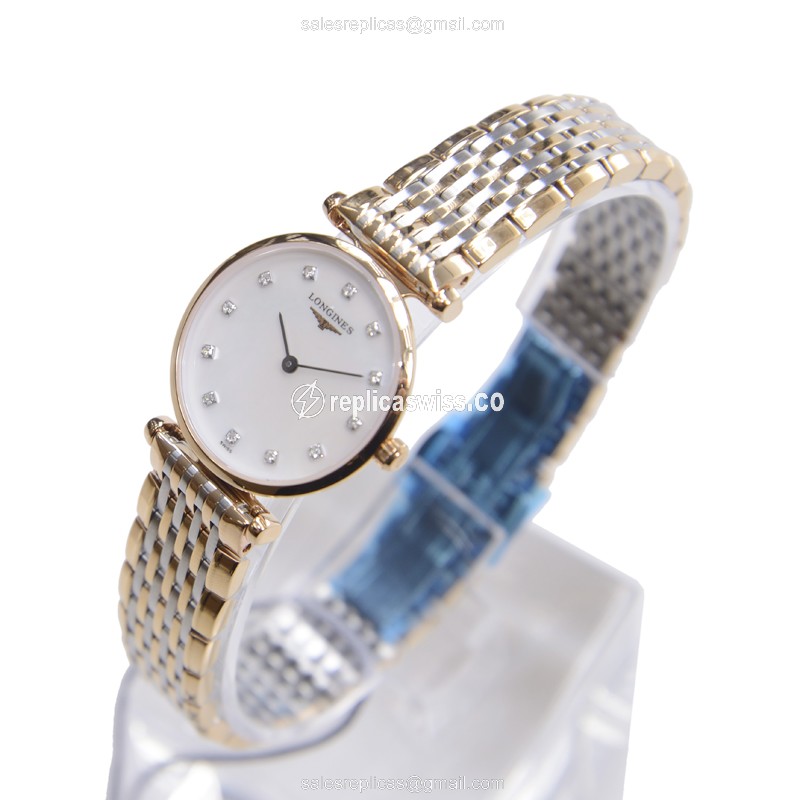 Longines L4.209.1.87.7 Replica - Quartz - Gold PVD Case - White Dial - Gold 18kt Strap - View 3