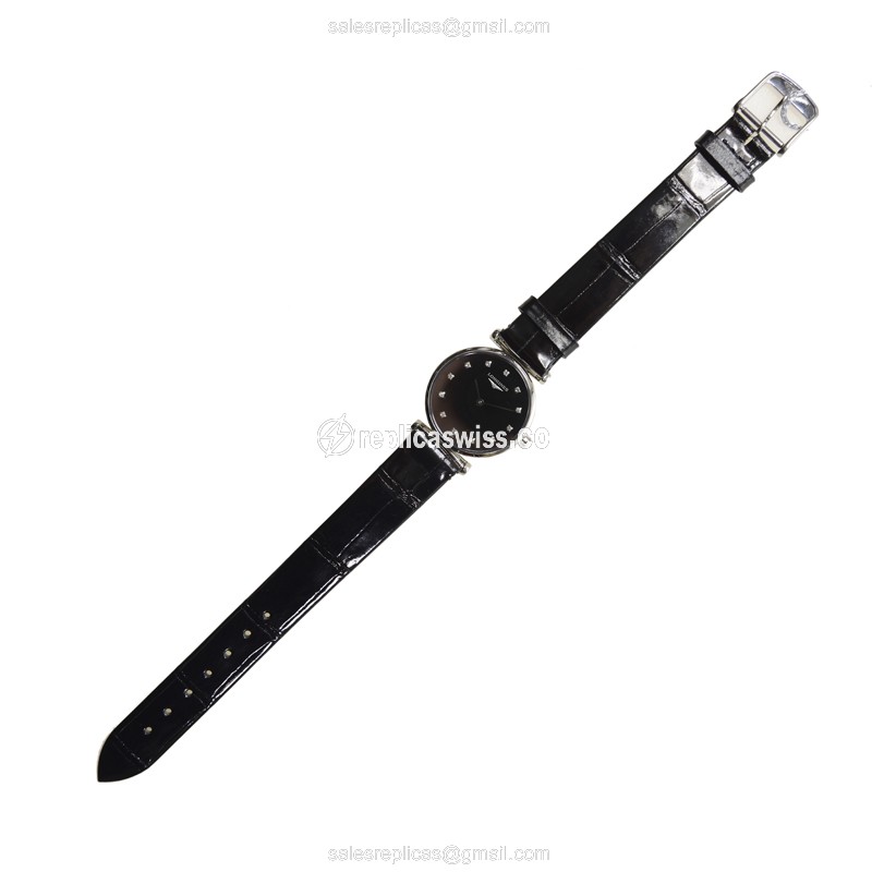 Longines L4.209.4.58.2 Replica - Quartz - Stainless Steel - Black Dial, Alligator Strap - View 2