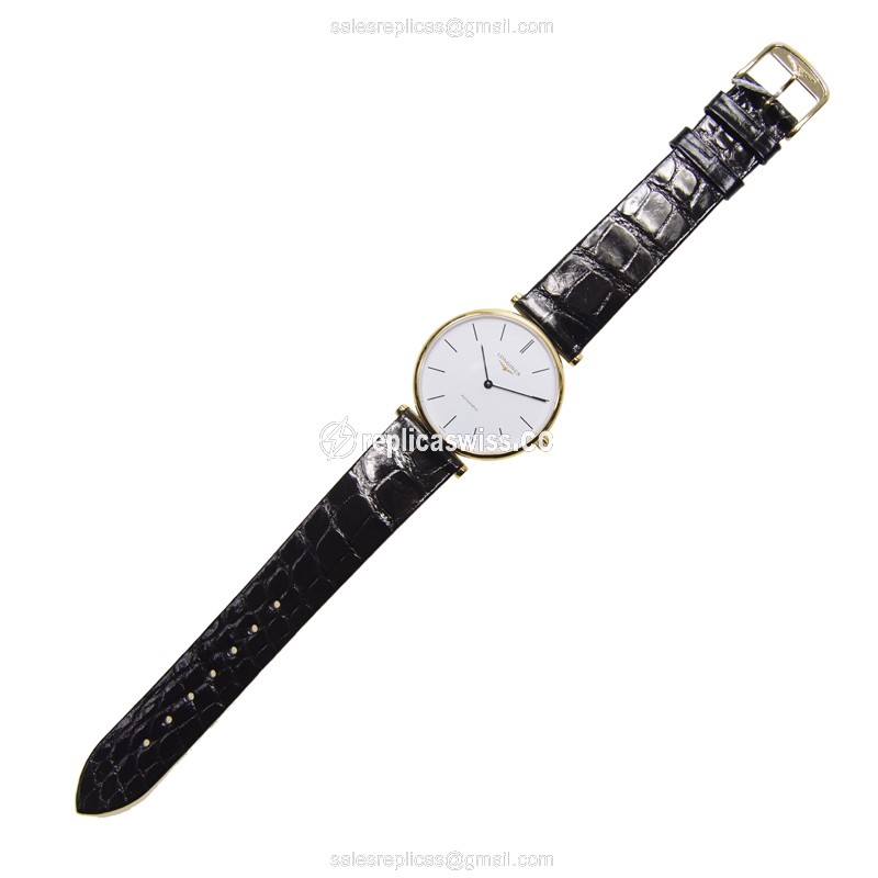 Rolex L4.708.2.12.2 Replica | Automatic | Gold Case, White Dial | Alligator Strap - View 2