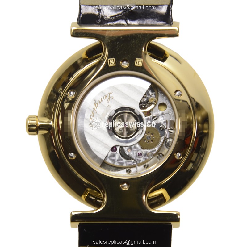 Rolex L4.708.2.12.2 Replica | Automatic | Gold Case, White Dial | Alligator Strap - View 3