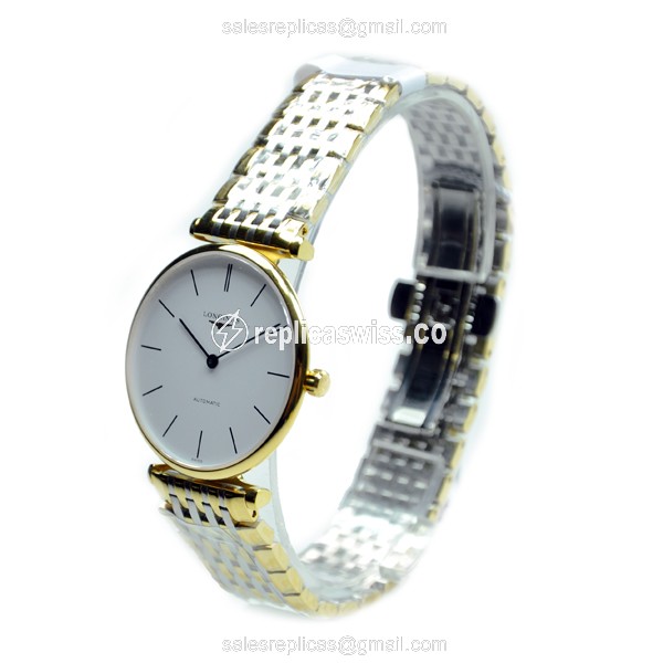 Longines LA GRANDE Replica - Automatic - 18kt Gold Case - White Dial, Silver Clasp & PVD Gold Strap - View 2