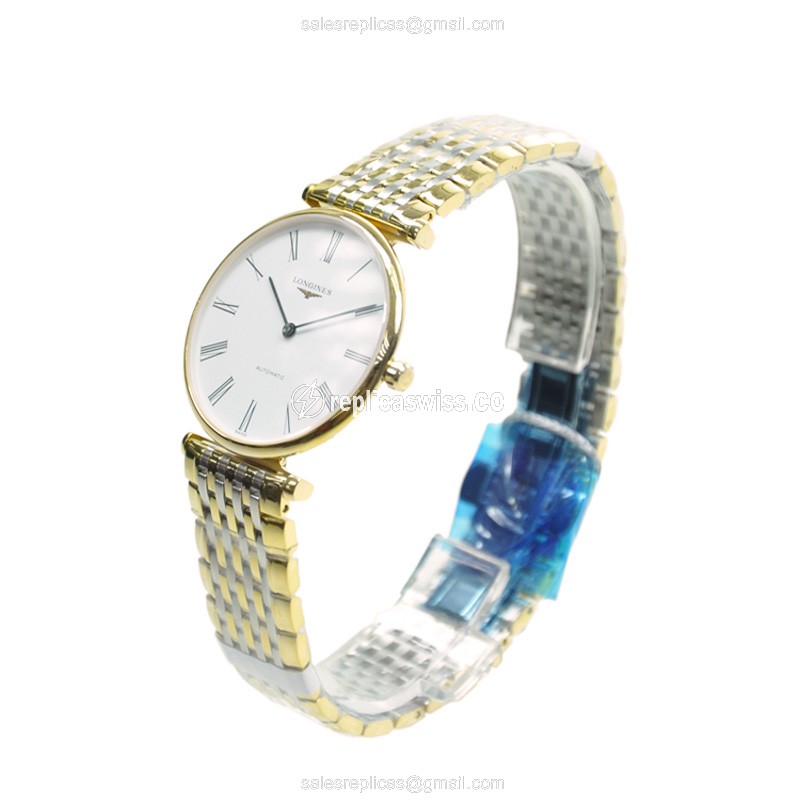 Longines LA GRANDE Replica - Automatic - PVD Gold - White Dial, Silver Clasp - View 3