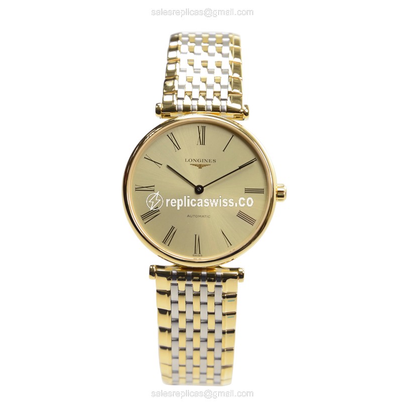Longines LA GRANDE Replica - 18kt Gold - Automatic - Gold Dial - Gold Clasp & Strap - View 2
