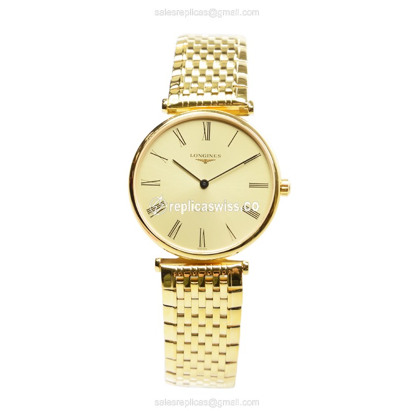 Longines LA GRANDE Replica - Automatic - 18kt Gold - Gold Dial on Gold Strap - View 2