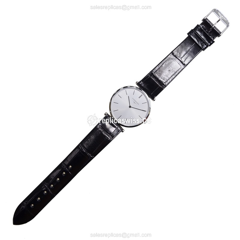 Longines L4.709.4.72.2 Replica - Quartz - Stainless Steel - White Dial on Black Alligator - View 2