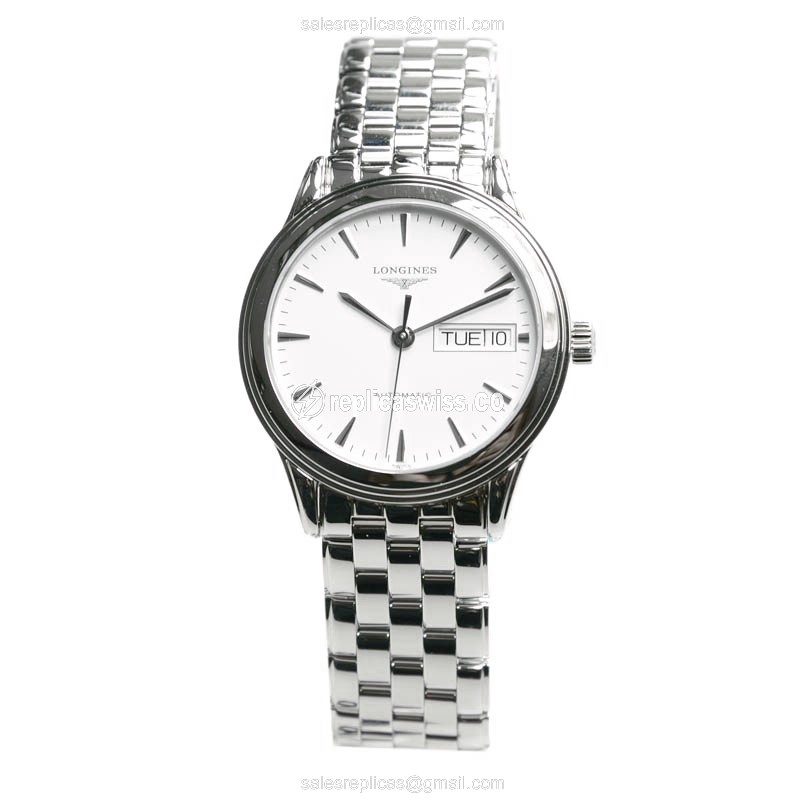 Longines L4.799.4.12.6 Flagship - Automatic - White Dial on Silver Steel - View 2