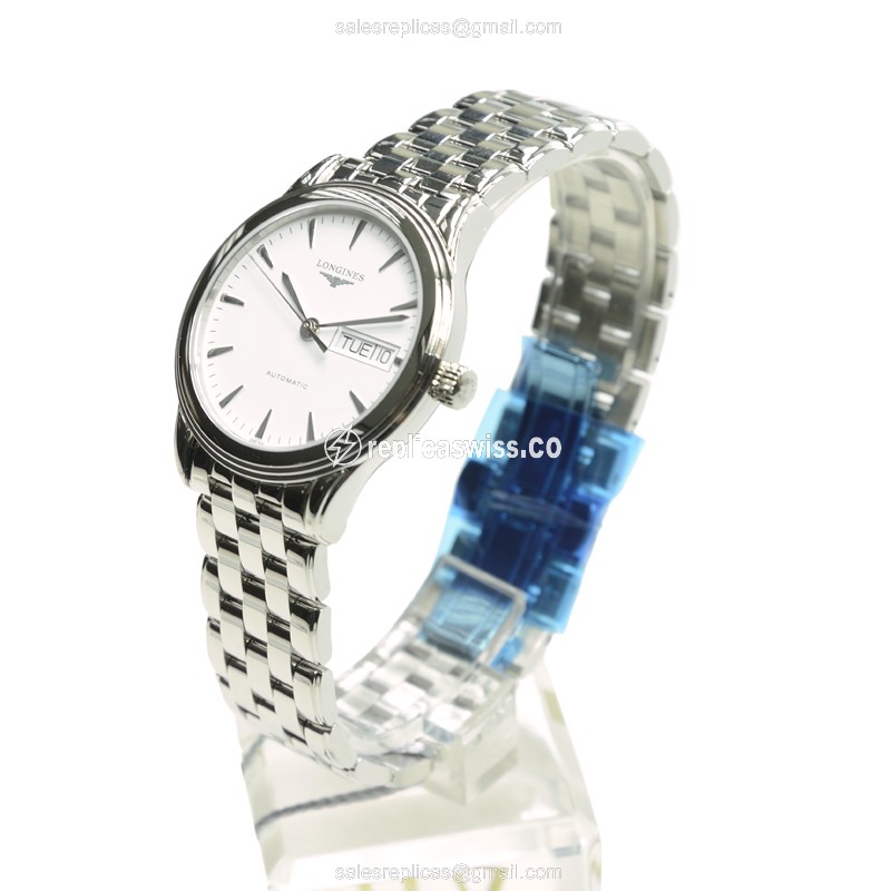 Longines L4.799.4.12.6 Flagship - Automatic - White Dial on Silver Steel - View 3