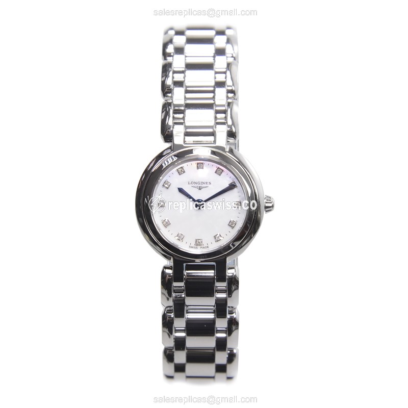 Longines Prima Luna Replica - Quartz - Steel Case, White Dial - Silver Steel Clasp - View 2