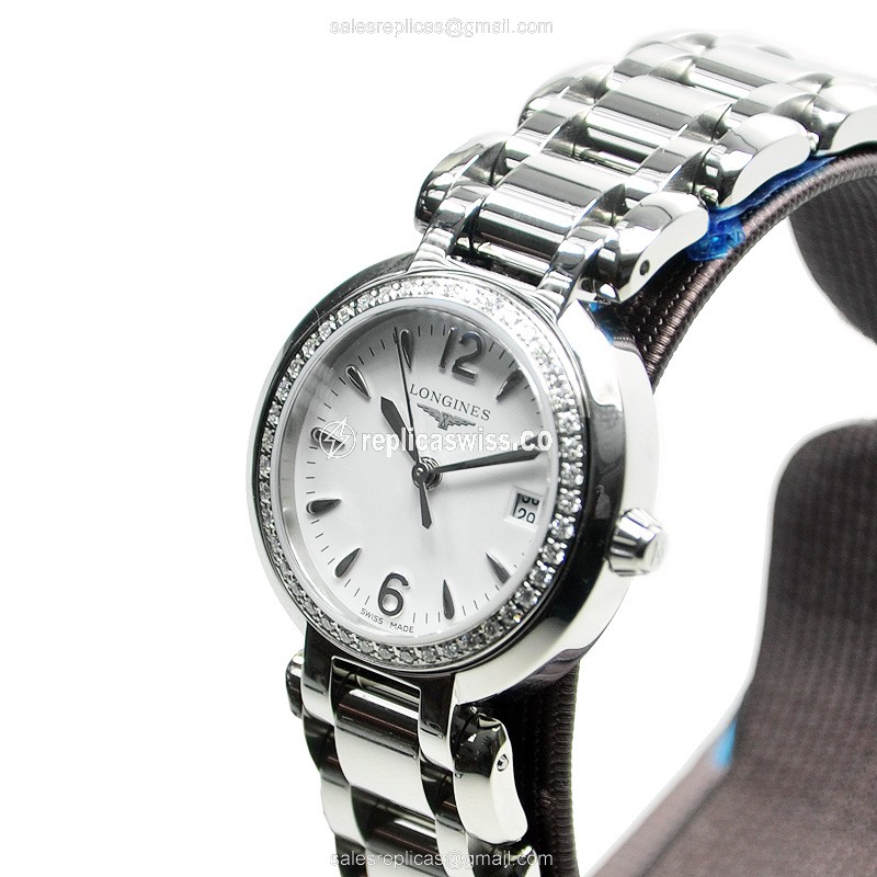 Longines Prima Luna Replica - Quartz - Steel Case - White Dial, Silver Clasp & Strap - View 3