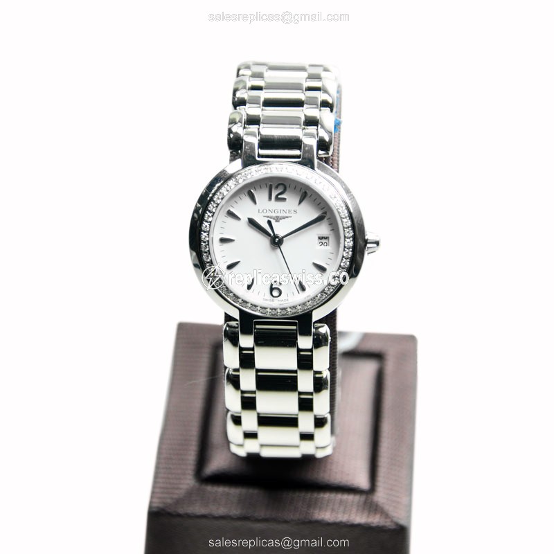Longines Prima Luna Replica - Quartz - Steel Case - White Dial, Silver Clasp & Strap - View 2