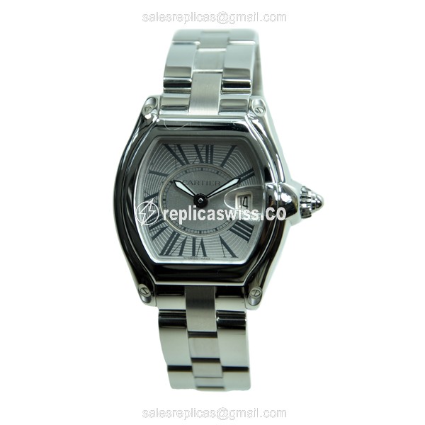 Cartier Roadster Replica - Quartz - Silver Steel Case - Silver Dial - Steel Band - View 2