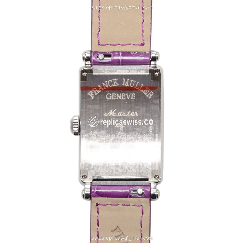 Franck Muller 902 QZ COL DRM D LONG ISLAND Quartz 18kt White Gold Diamond Silver Dial Buckle Purple Alligator Strap - View 3