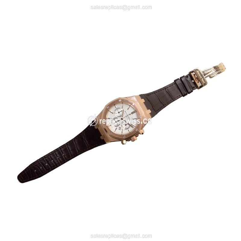 Royale Oak Replica - Audemars Piguet - 18kt Rose Gold - Automatic - Silver Dial - Brown Alligator Strap - View 2