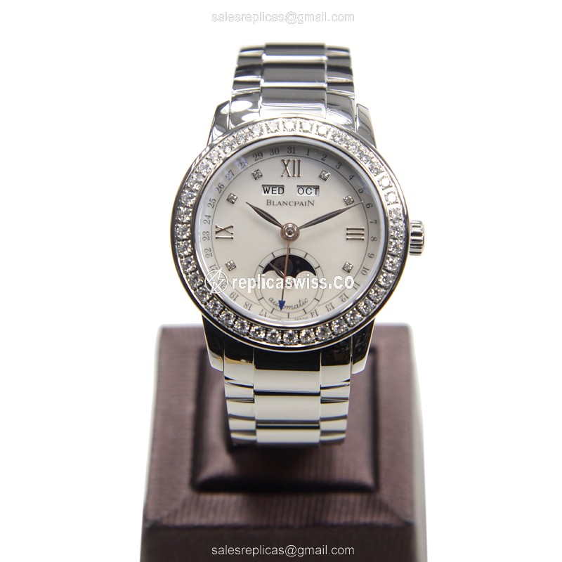 Blancpain 2360-4691A-71 Replica - Automatic - Diamond Case - White Dial - Silver Steel Strap - View 2