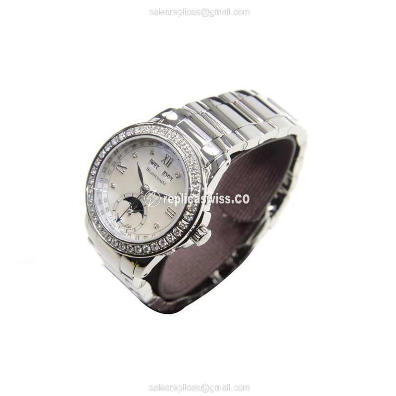 Blancpain 2360-4691A-71 Replica - Automatic - Diamond Case - White Dial - Silver Steel Strap - View 3