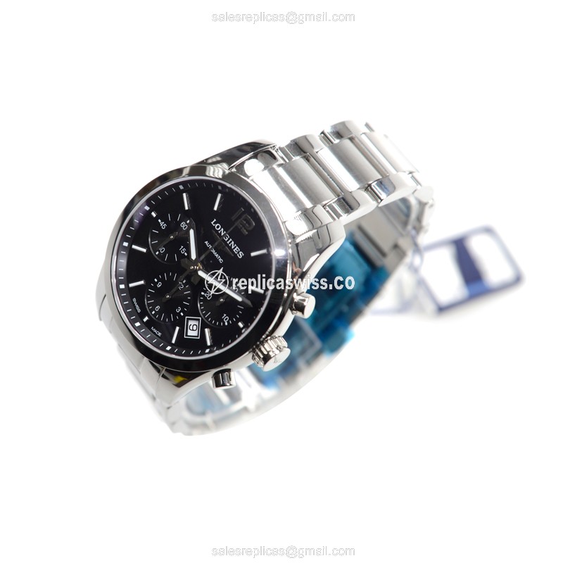 Longines CONQUEST CLASSIC Replica - Automatic - Steel Case, Black Dial - Silver Steel Strap - View 3