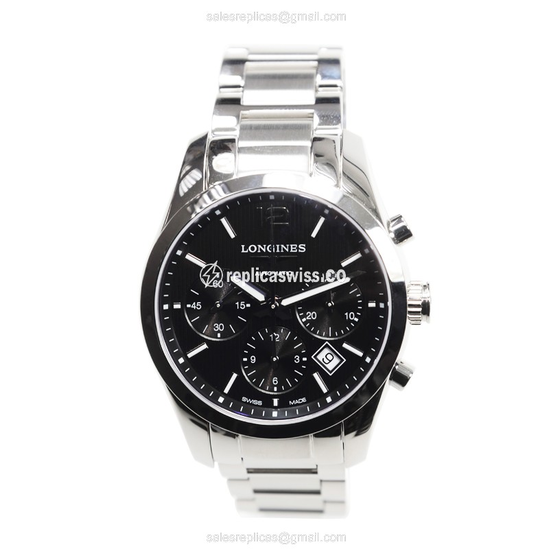 Longines CONQUEST CLASSIC Replica - Automatic - Steel Case, Black Dial - Silver Steel Strap - View 2