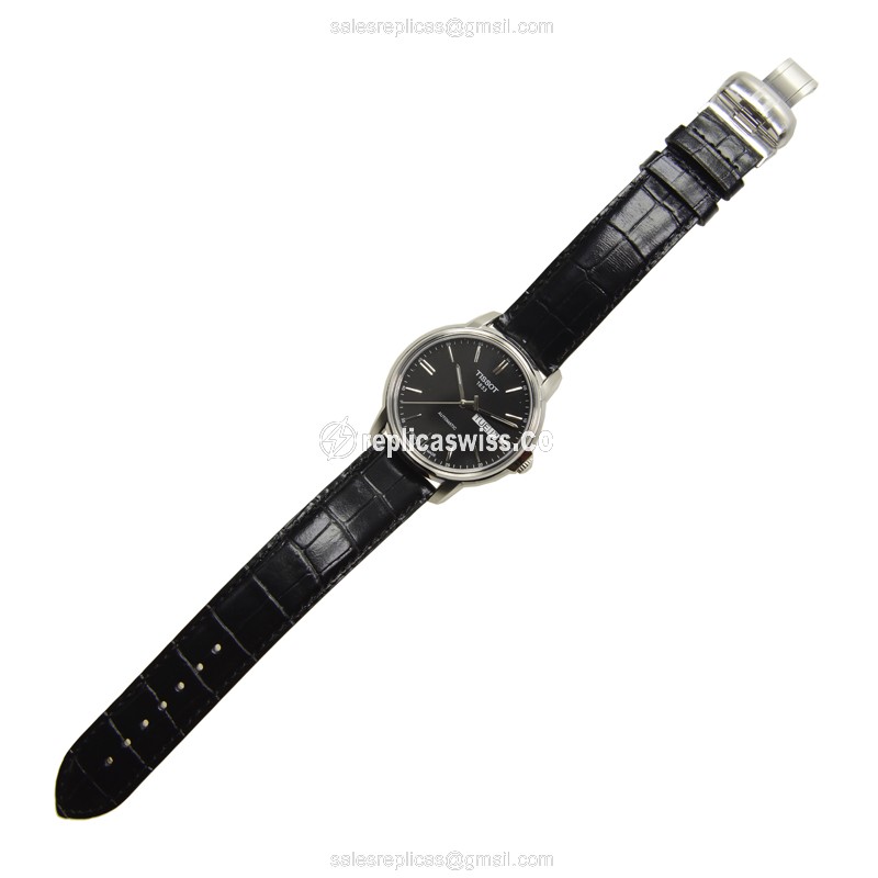 Tissot T-CLASSIC Automatic - Stainless Steel - Black Dial - Leather Strap - Clasp - View 2