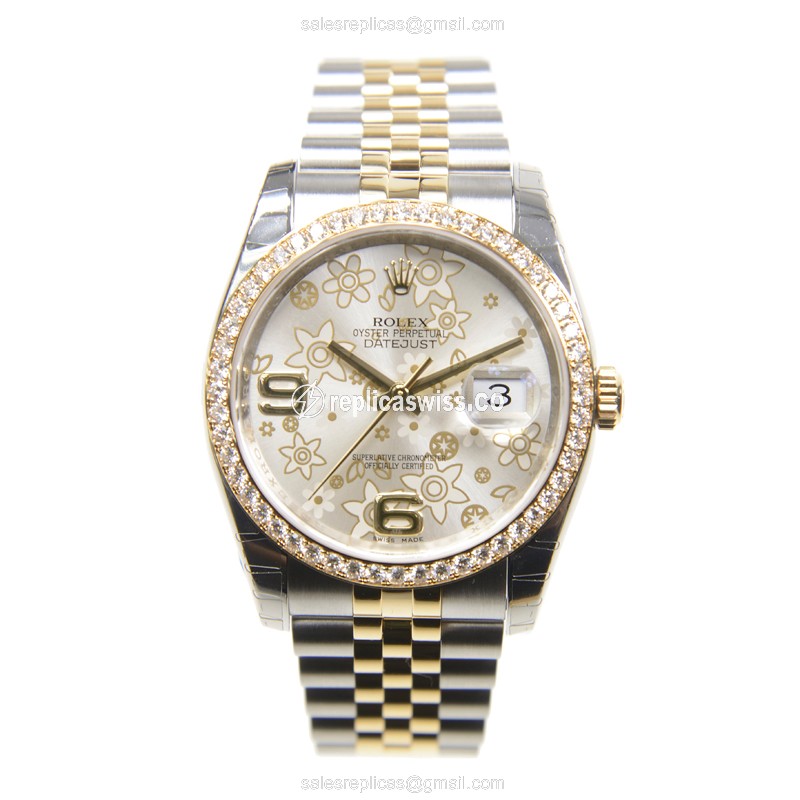 Rolex DATEJUST Replica - Automatic - 18kt Gold & Steel - Silver Dial - View 2