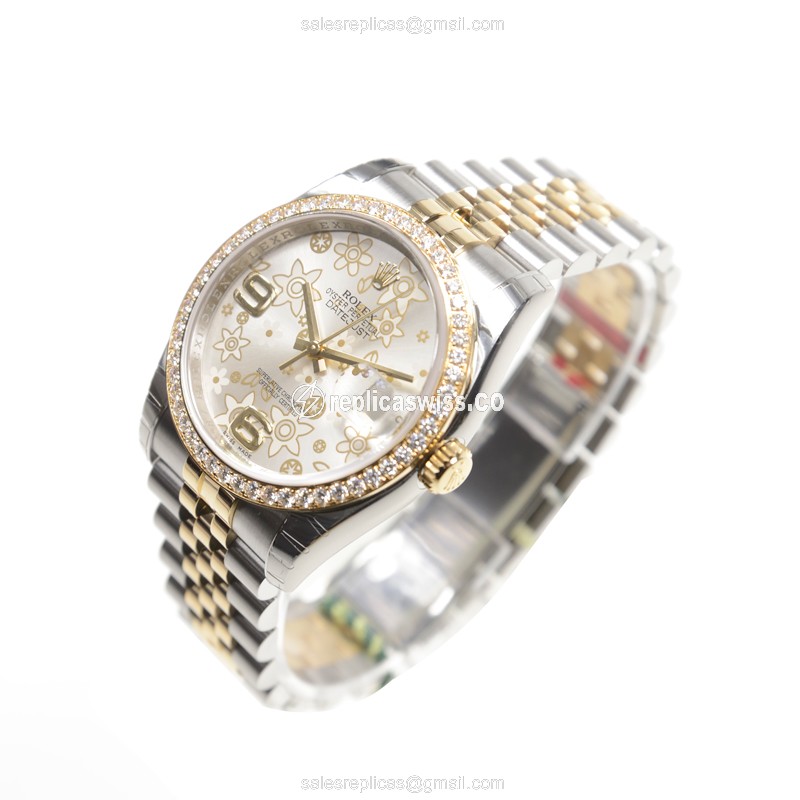 Rolex DATEJUST Replica - Automatic - 18kt Gold & Steel - Silver Dial - View 3