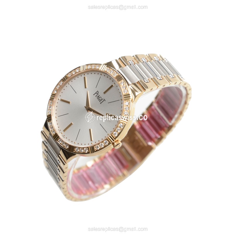 Piaget DANCER Replica - Manual Wind - 18kt Rose Gold Case - White Dial - Gold Strap - View 3