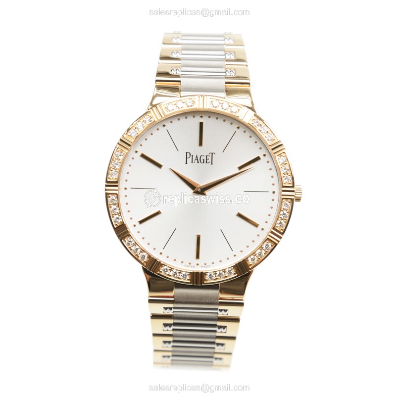 Piaget DANCER Replica - Manual Wind - 18kt Rose Gold Case - White Dial - Gold Strap - View 2