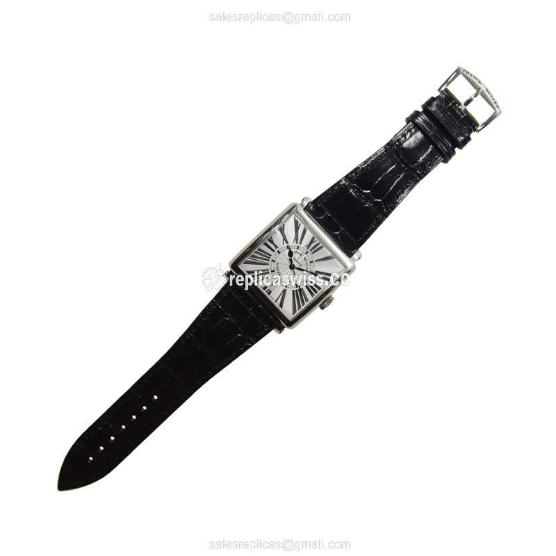 Franck Muller 6000 H SC DT REL R AC Replica - Sapphire Crystal - Silver Dial - Alligator Black Strap - View 2