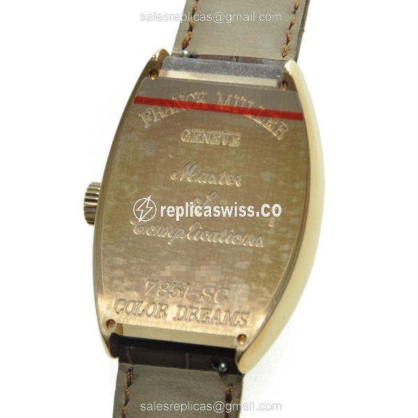 Franck Muller 7851 SC COL DRM 5N Replica - Automatic - White Dial - 18kt Rose Gold Case - Brown Alligator Strap - View 3