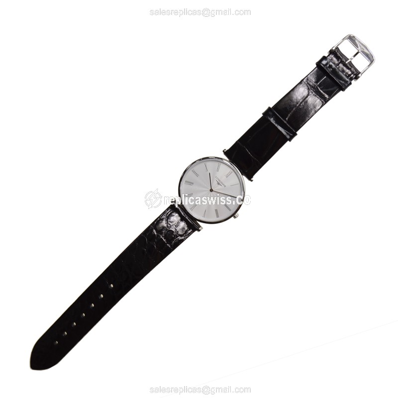 Longines LA GRANDE Quartz - Stainless Steel Case - White Dial - Black Alligator Strap - View 2