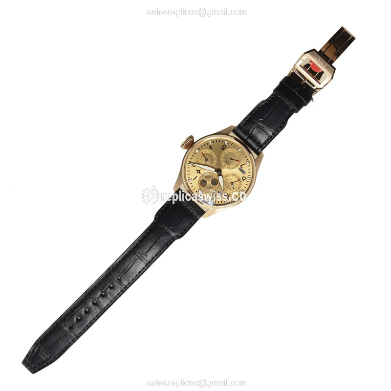 IWC IW502639 PILOTS - Automatic 18kt Rose Gold - Gold Dial - Alligator Black Strap - View 2
