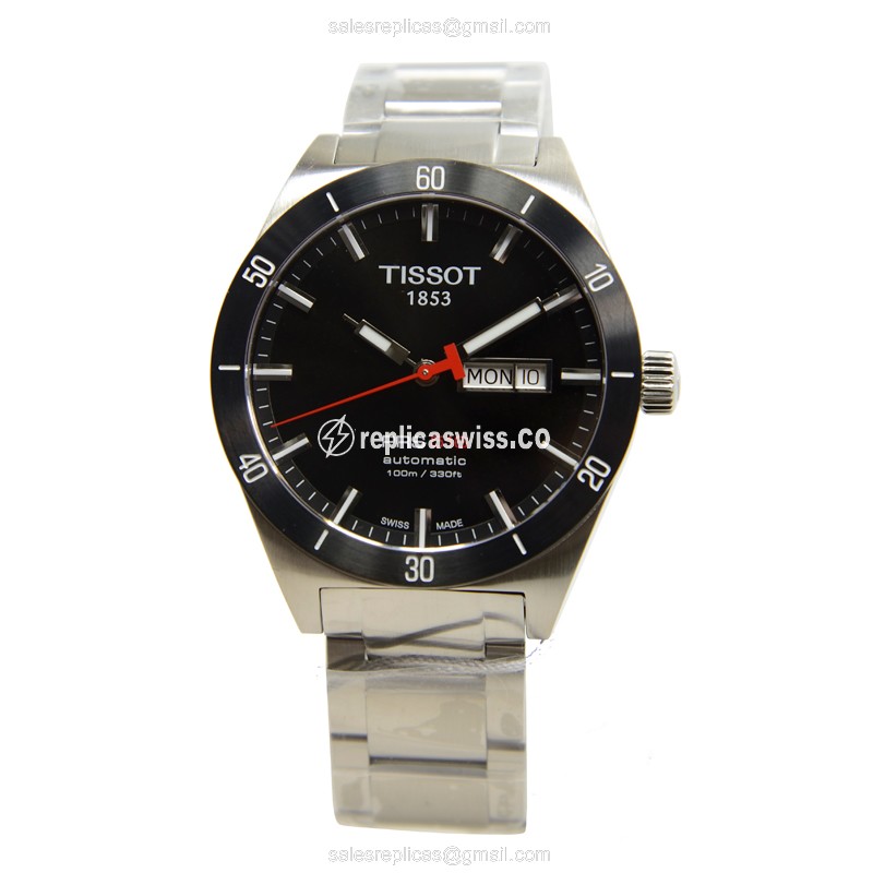 Tissot T-SPORT Automatic - Black Dial - Silver Steel - Clasp - 40mm Replica Watch - View 2