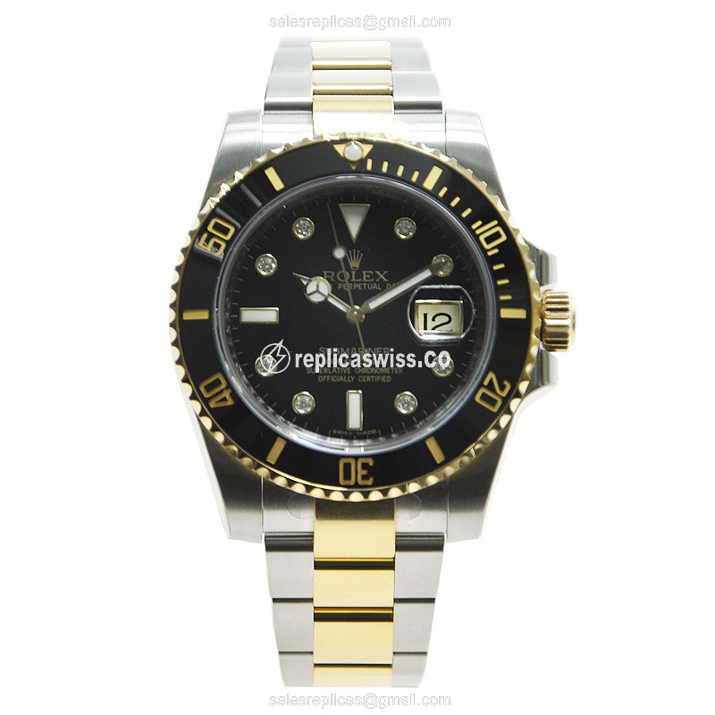 Rolex Submariner Replica - Automatic - 18kt Gold & Steel - Black Dial - Silver Clasp - View 2