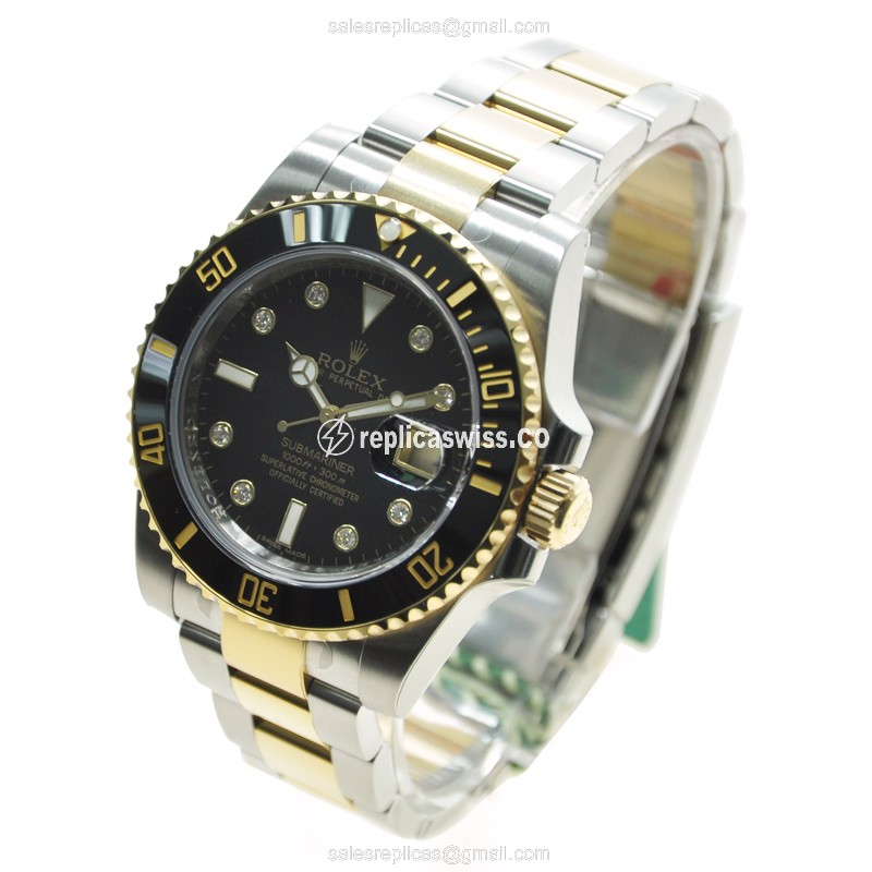 Rolex Submariner Replica - Automatic - 18kt Gold & Steel - Black Dial - Silver Clasp - View 3