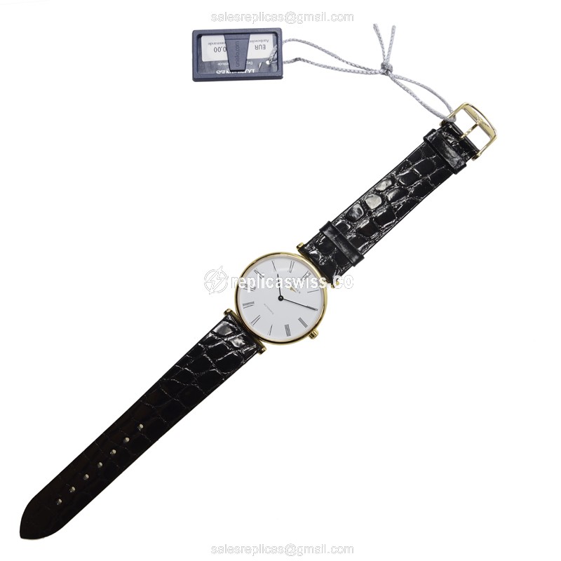 Longines LA GRANDE Replica - Automatic - 18kt Gold - White Dial, Black Alligator Strap - View 2